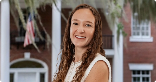 Allie R.B. Castellano, Sarasota estate planning attorney, outside a Sarasota courthouse building